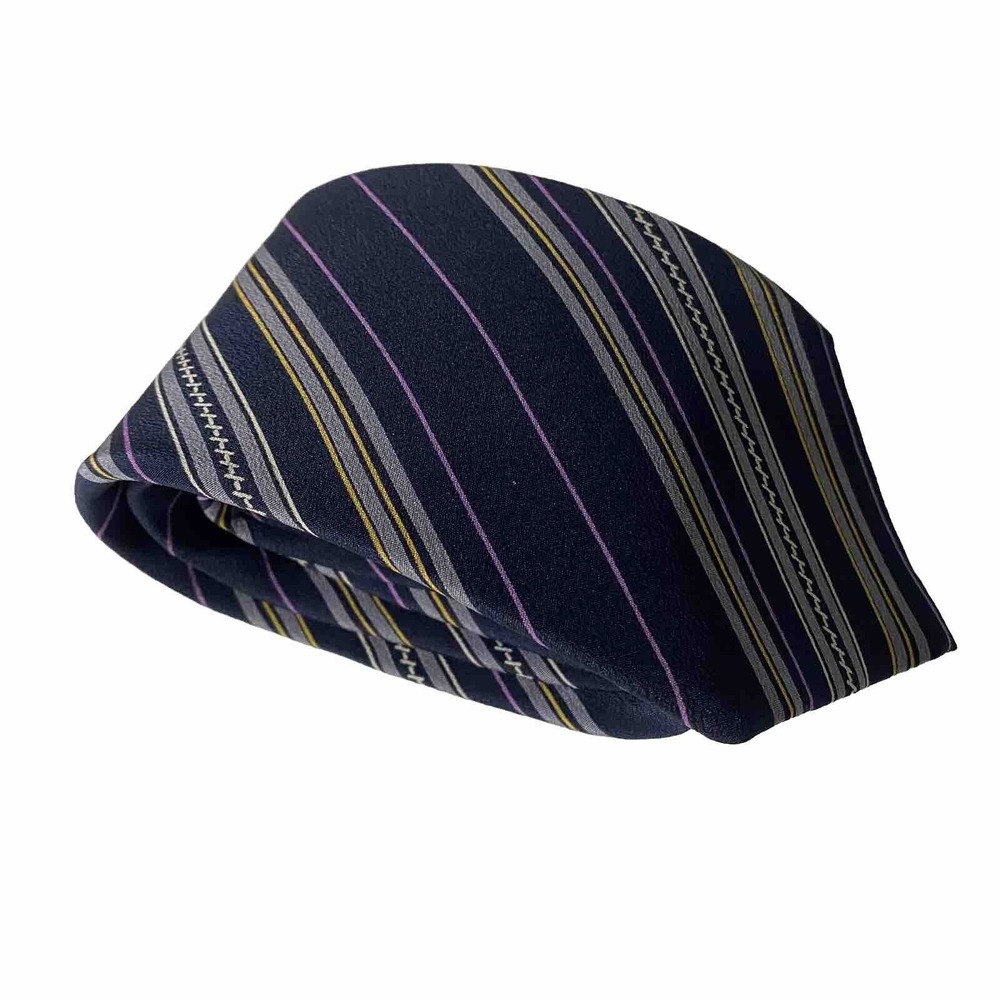 Vintage Lanvin Tie Navy Purple Striped Blue 100% Silk Necktie 3.25" W 55…